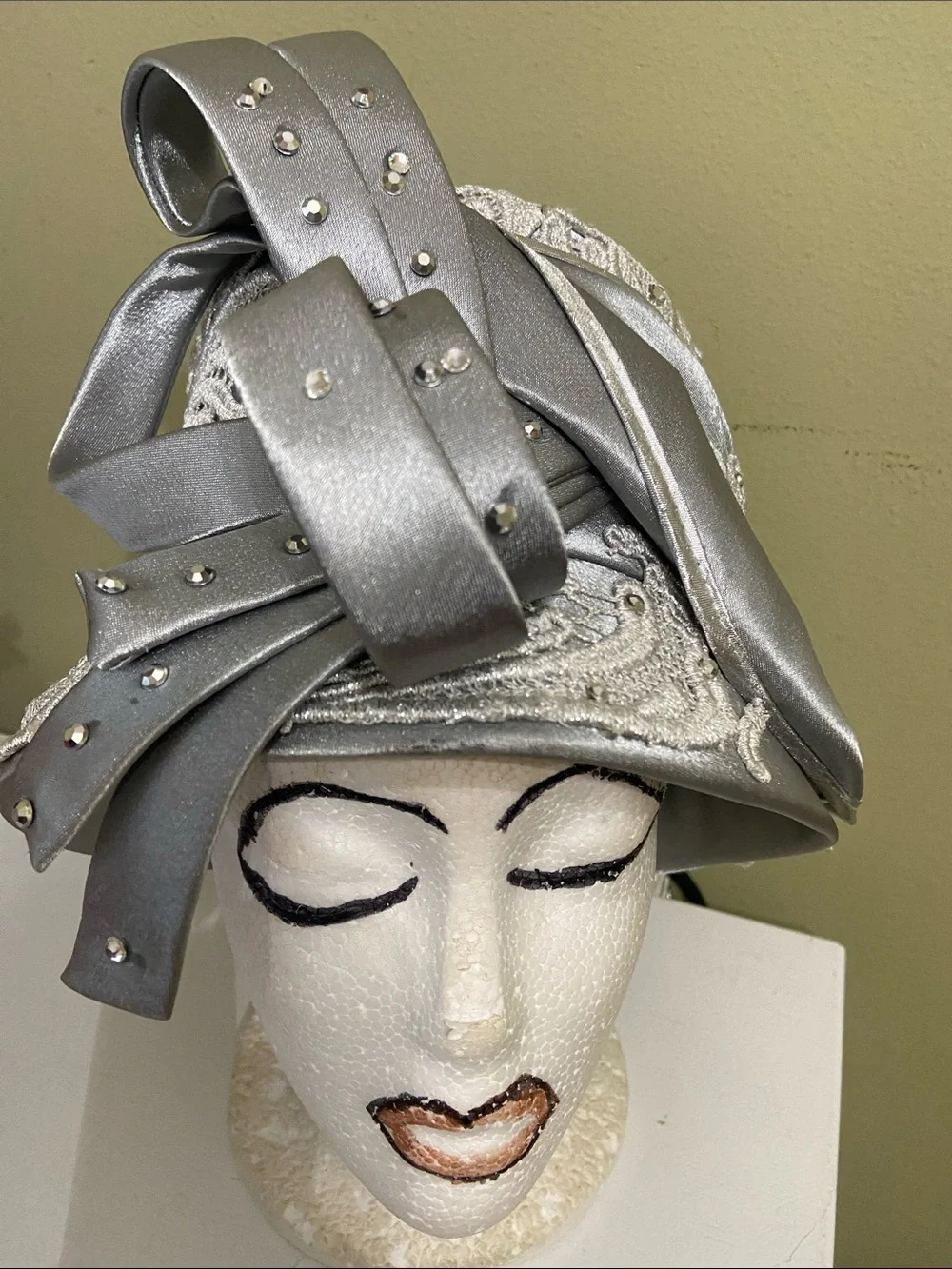 Elegant Silver Satin Dress Hat / Church Hat by Ms. Divine